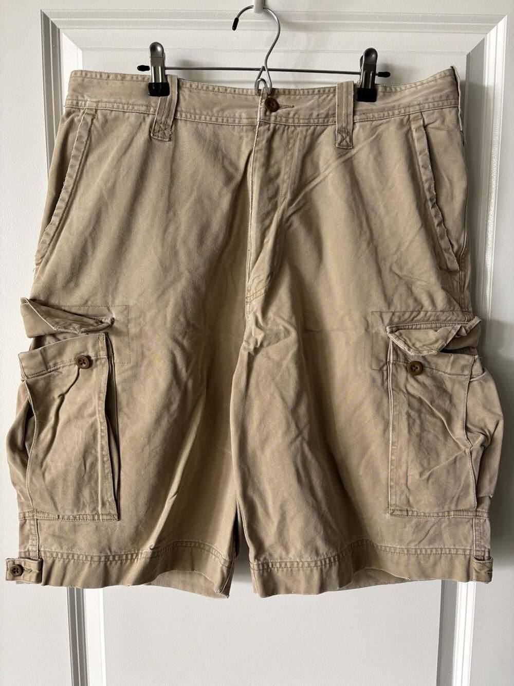 Abercrombie & Fitch Vintage Men's Khaki Tan Cotton Cargo Shorts Size 34 (2001 ca